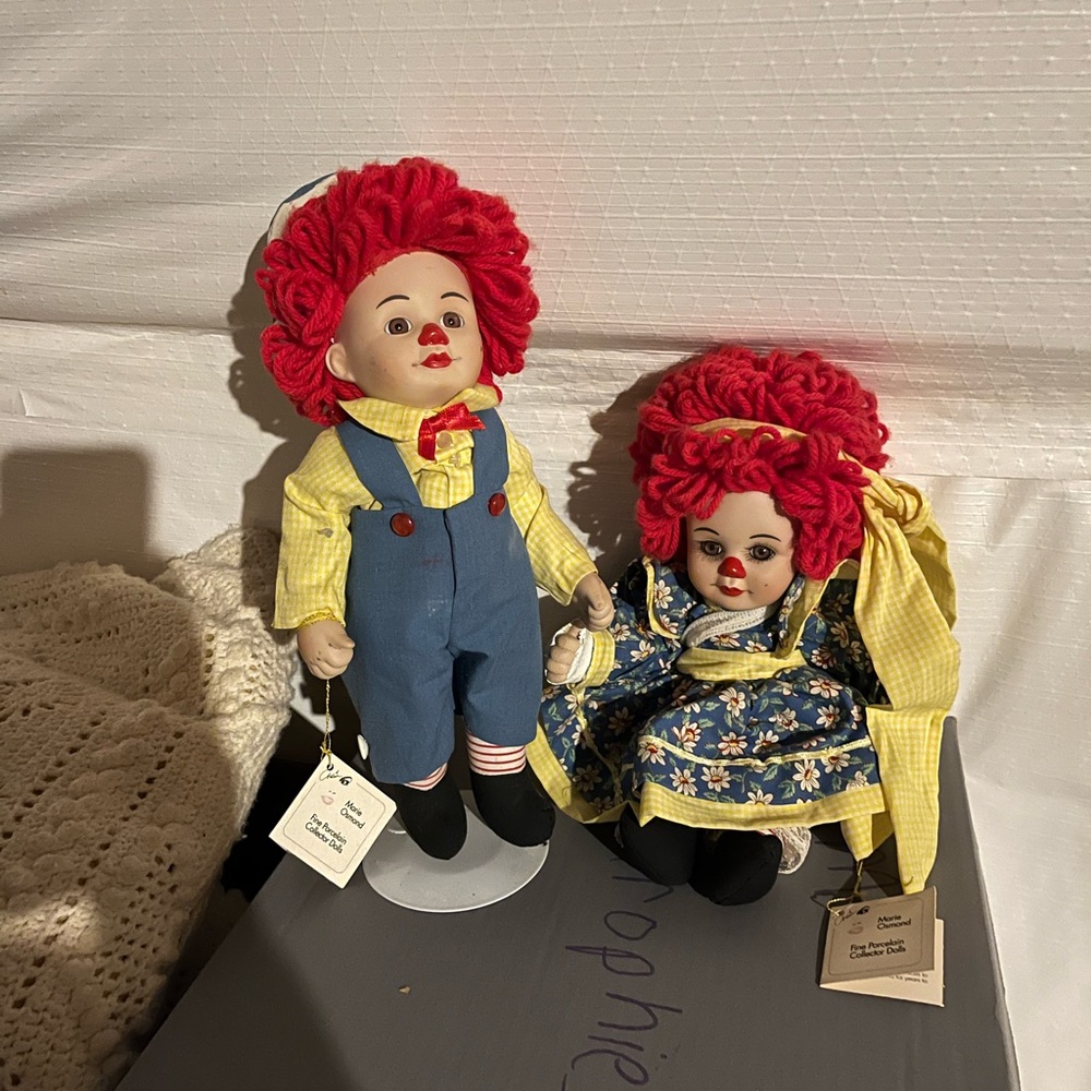 Vintage Rag Doll Set with Red Hair